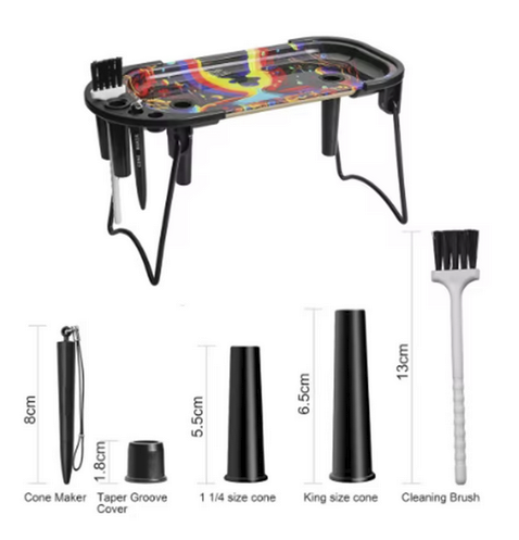 1 Set Metal Rolling Tray Cone Foldable Stand King Size &1 1/4 Size Funnel Brush Placement Gift Tray Kit